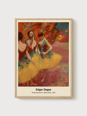 Edgar Degas Three Dancers In Yellow Skirts Poster poster in oak frame