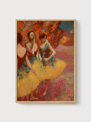 Edgar Degas Three Dancers In Yellow Skirts Poster poster in oak frame