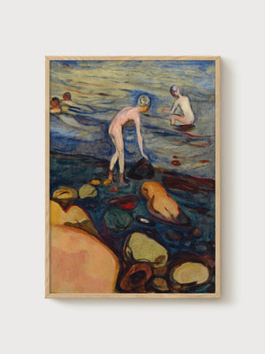 Badende Beach Print by Edvard Munch poster in oak frame