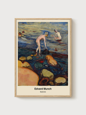 Badende Beach Print by Edvard Munch poster in oak frame