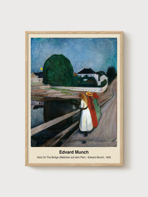 Edvard Munch Girls On The Bridge Print poster in oak frame