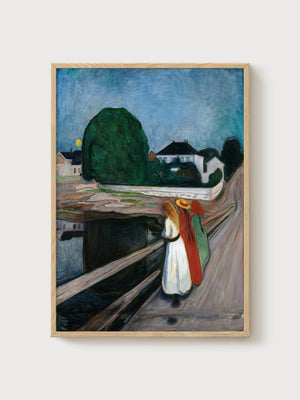 Edvard Munch Girls On The Bridge Print poster in oak frame