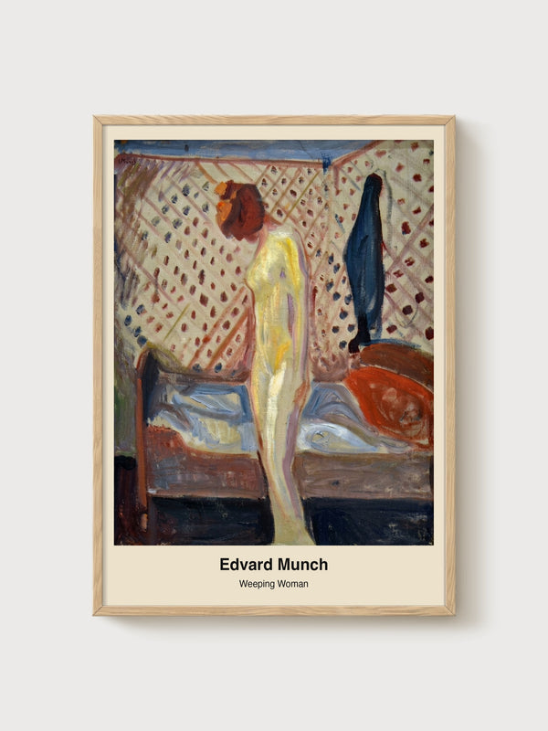 Edvard Munch Weeping Woman Dark Art Print poster in oak frame