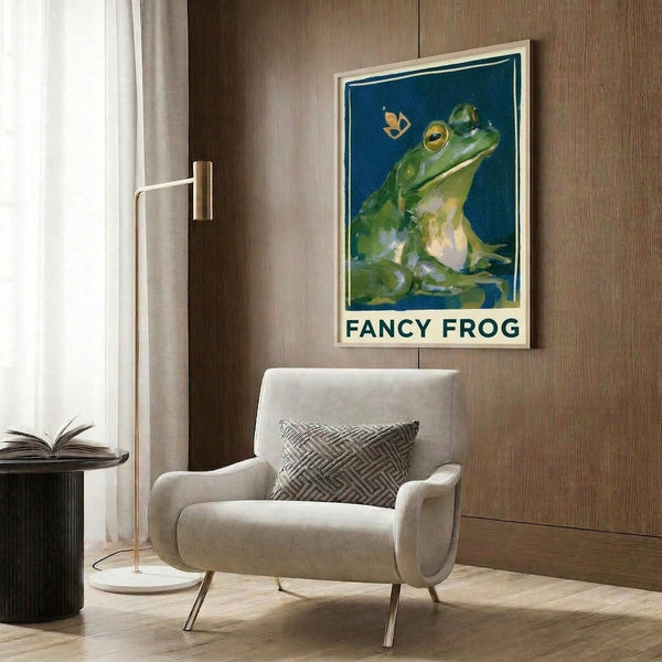 Sophisticated framed vintage frog portrait in Art Deco style, showcasing rich teal and olive greens enhanced with cream and gold accents for an elegant, whimsical mood.