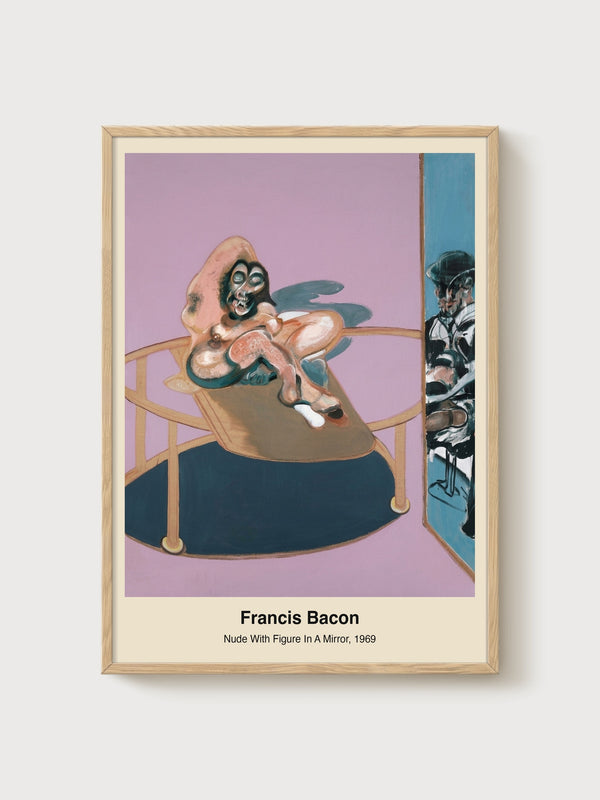 Francis Bacon Nude With Figure In A Mirror poster in oak frame