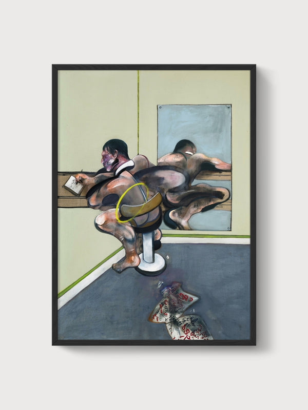 Francis Bacon Figure Writing Reflected In A Mirror poster in black frame