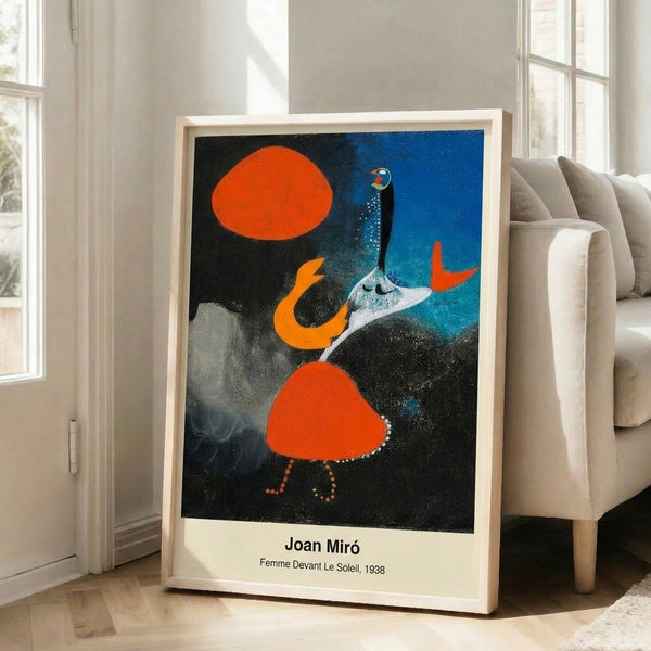 Abstract poster art featuring a woman's form in dynamic red, black, and blue lines against a monumental yellow sun, capturing a sense of raw, primal intensity.