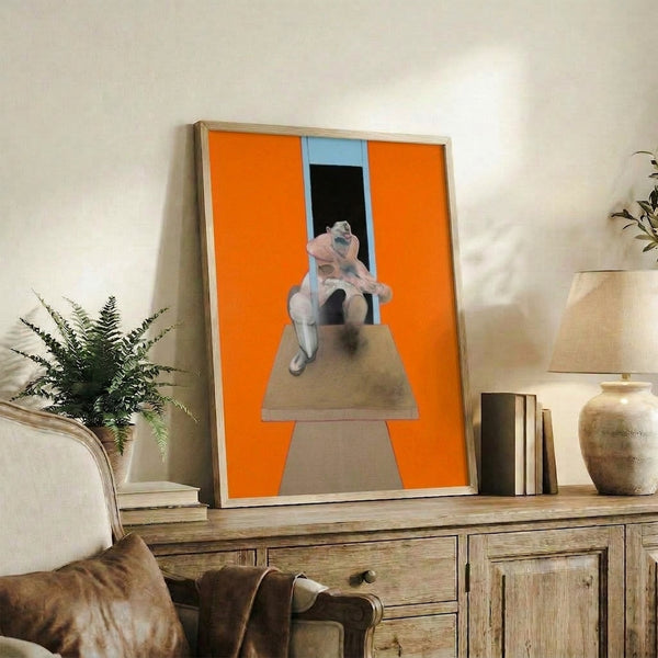 Framed modern art print featuring an abstracted human form in fluid, unsettling gesture against shadowed earth tones and blacks.