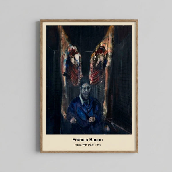 Disturbing surrealist artwork depicting a twisted papal or human figure amid butchered meat imagery rendered in muted browns and blacks with stark red accents.