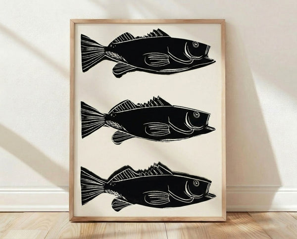 Pop art poster featuring a stylized fish in vibrant, contrasting colors characteristic of 1980s avant-garde design.