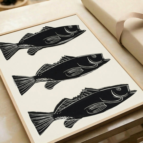 Bright, contemporary fish artwork in bold neon tones and graphic style, framed as a modern pop print for home display.