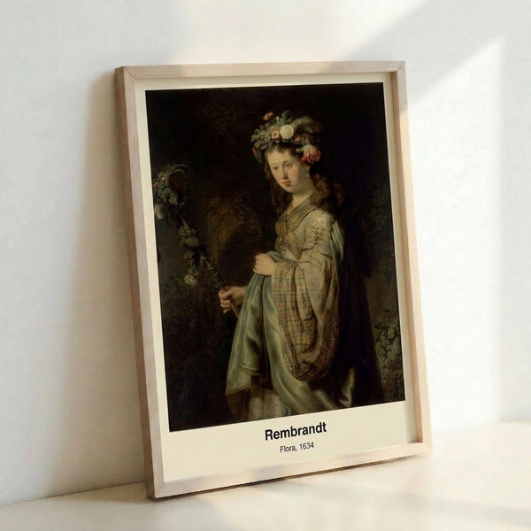 Intimate spring-themed portrait blending art nouveau and impressionist styles, depicting a woman with flowing flowers in soft gold and rose colorway.