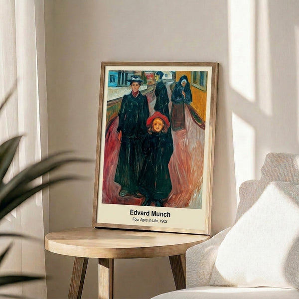 Abstract life stages artwork with introspective figures rendered in soft gold, green, and blue, capturing mood of quiet reflection.