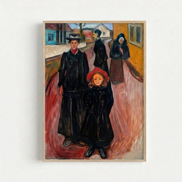 Modern art print on wall depicting Munch's Four Ages In Life, featuring a introspective composition that captures the emotional essence of aging and life transitions.