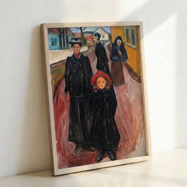 Edvard Munch's Four Ages In Life framed poster, a thoughtful abstract piece rendered in subdued colors that conveys the philosophical journey through different life phases.