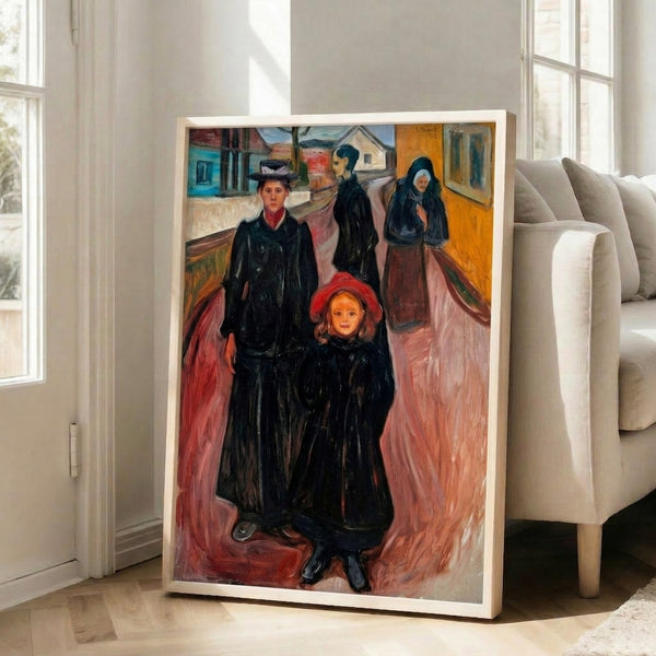 Wall art print of Munch's Four Ages In Life, an emotionally resonant masterpiece with gestural marks and soft palette expressing the human experience across time.