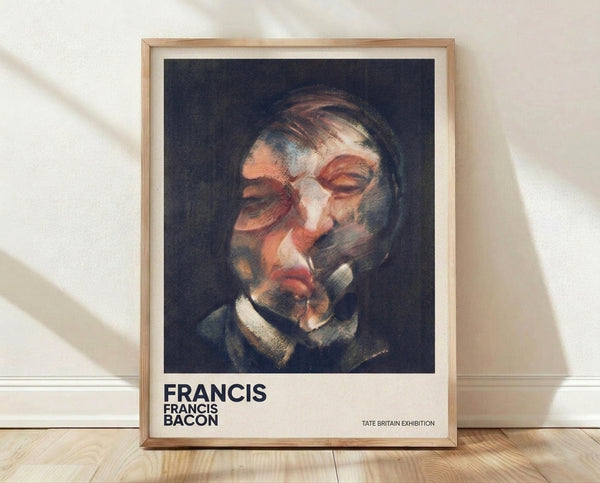 Abstract portrait with distorted facial features in dark navy, ochre, and burnt sienna tones, evoking psychological intensity and introspection in modern art style.