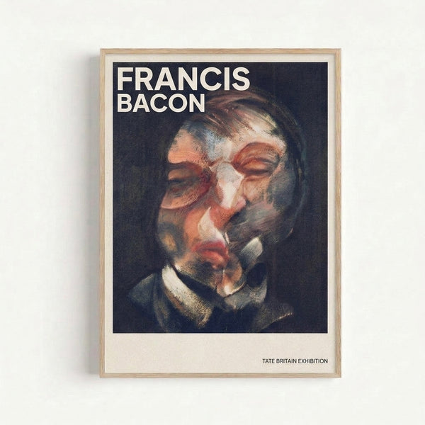 Framed contemporary portrait print featuring a fragmented head rendered in muted earth tones and grey, capturing an unsettling yet compelling mood.
