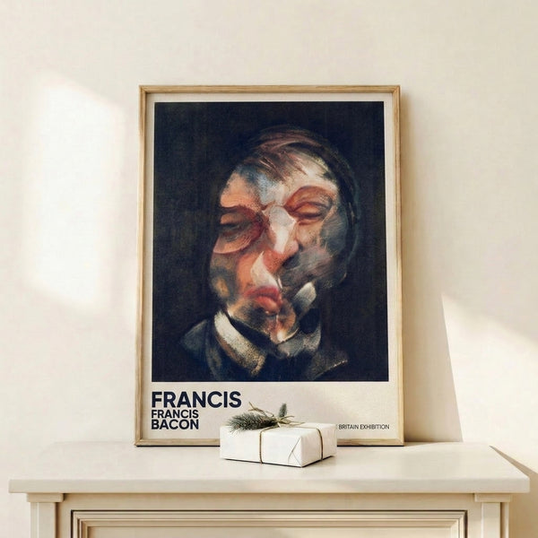Psychological portrait study with abstracted features in ochre and charcoal tones, mounted as a framed print evoking introspective unease.