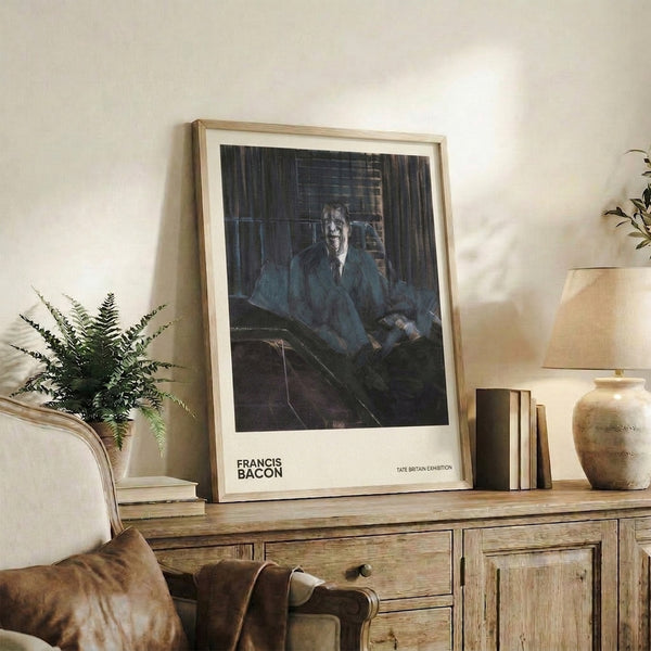Contemporary framed poster featuring an abstracted male portrait in dark, muted tones, expressing an unsettling and contemplative psychological mood.