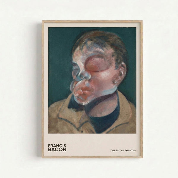 Framed art print showing an introspective male portrait rendered in burnt sienna and cream with impressionistic abstraction, evoking psychological depth and emotional complexity.