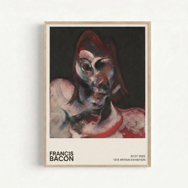 Framed dark abstract portrait painting featuring a contorted face rendered in charcoal and teal against muted background colors.