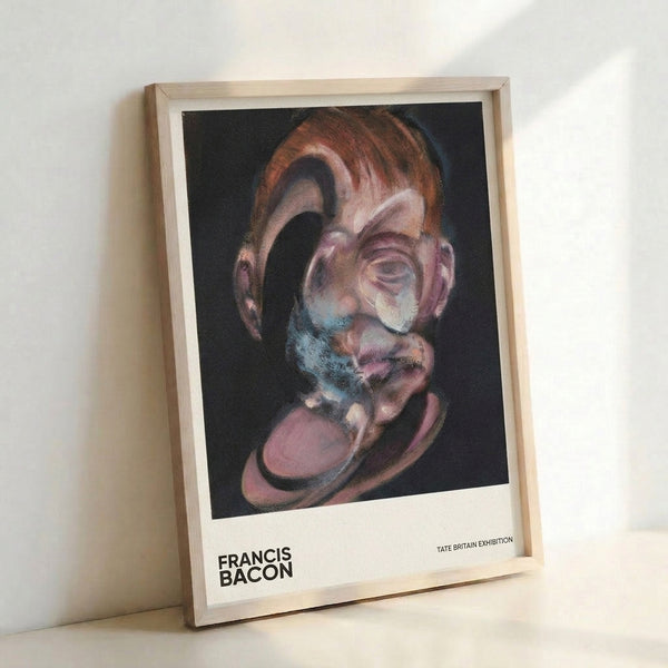 Modern portrait print with gestural brushwork showing a contorted face in rust and pink hues, creating an emotionally raw and introspective composition on cream background.