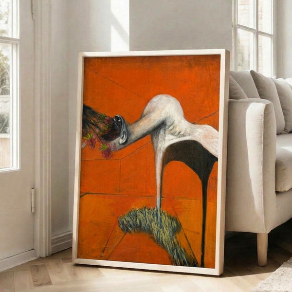 Surreal expressionist art print with fragmented human forms rendered in bold, gestural strokes across a palette of warm earth tones and burgundy, conveying turbulent inner turmoil.