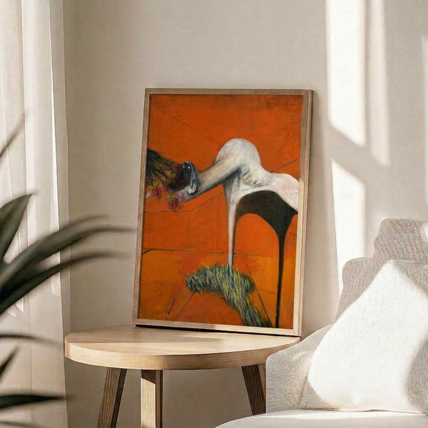 Modern abstract wall art depicting contorted figures through gestural, visceral painting in browns and reds, capturing a sense of existential angst and violent emotional upheaval.
