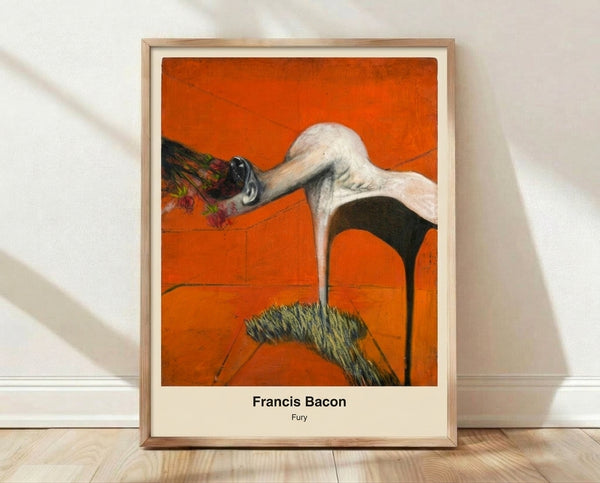 Abstract expressionist poster in dark grays, blacks, and deep reds depicting a nightmarish, visceral composition with surreal forms suggesting raw emotion and turmoil.