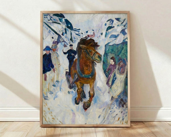 Expressionist painting of a galloping horse in dynamic motion, rendered in bold dark tones and sweeping brushstrokes characteristic of early modern art.