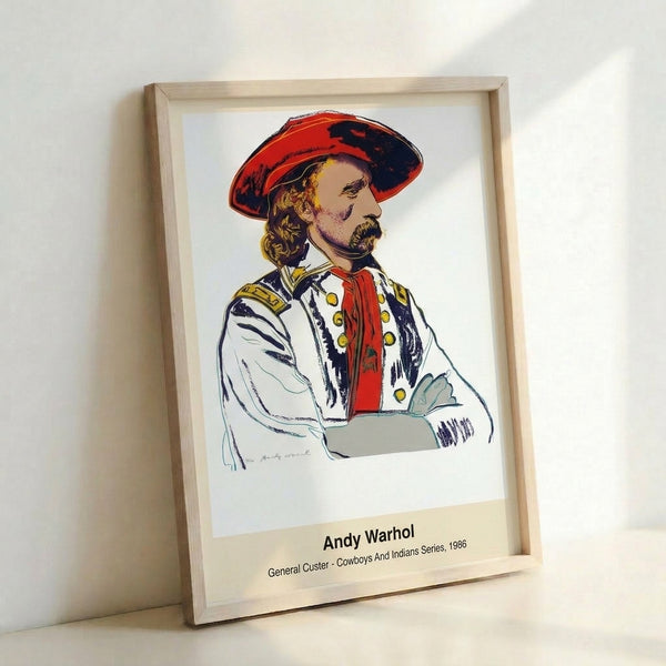 Vibrant pop art interpretation of a man's portrait in primary colors with high-contrast retro aesthetic, displayed as framed wall art.