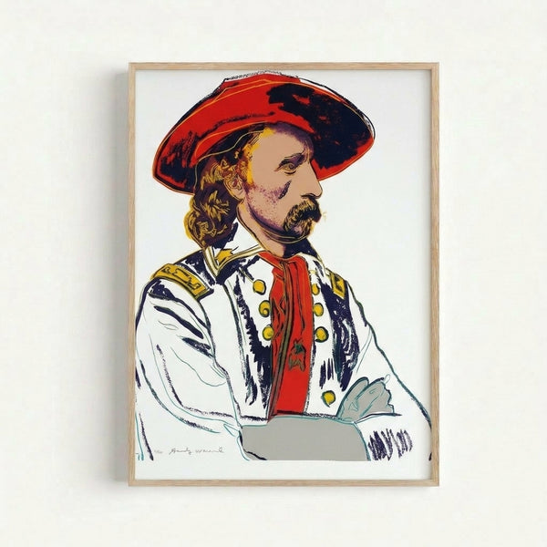 Framed art print featuring General Custer in striking neon hues, characteristic of 1986 pop art movement with high-contrast silkscreen aesthetic.