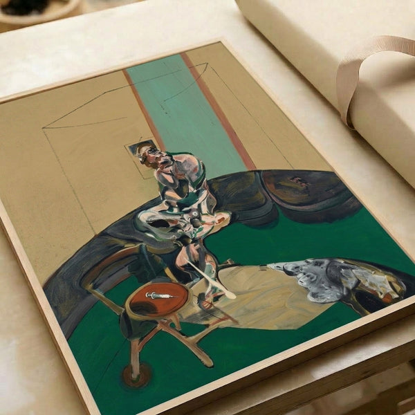 George Dyer Fixing The Cord Of A Curtain by Francis Bacon, an expressionistic portrait study with fragmented form and restrained coloring, framed as wall art.