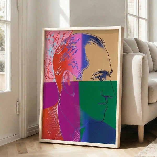 Colorful pop art interpretation of George Gershwin featuring bold outlines and saturated pigments in the distinctive Warhol portrait style.