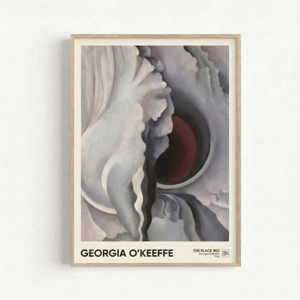 Sensual close-up of black iris petals rendered in charcoal, mauve, and burgundy hues with dreamy, introspective mood.