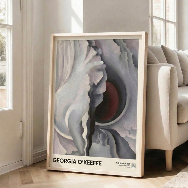 Minimalist iris artwork with soft mauve and charcoal gradients creating an intimate, contemplative botanical composition.