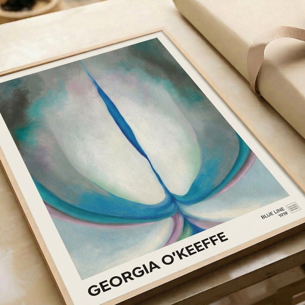 Modernist interpretation of floral abstraction with curved petal forms in soft palette of cream, mauve, and pale blue creating a tranquil, elegant framed print.