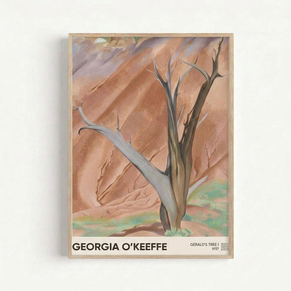 Wall art print of Gerald's Tree, an impressionist composition depicting a stark desert landscape with earthy terracotta and ochre hues and contemplative mood.