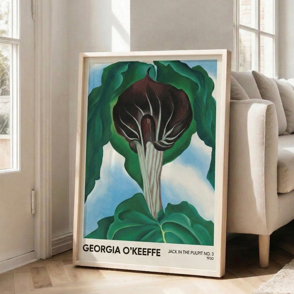 Stylized jack in the pulpit botanical wall art in deep burgundy and forest green with cream highlights, presenting an abstract yet sensual interpretation of the delicate flower.