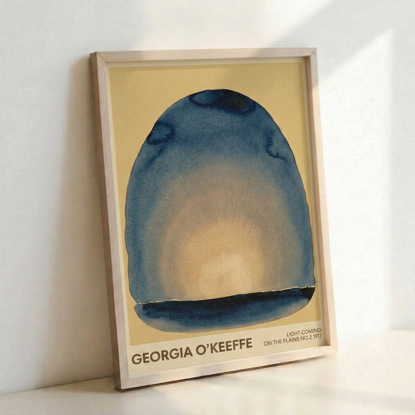 Serene abstract artwork showing soft pale yellow light radiating from a central dome shape, surrounded by deep teal and slate blue atmospheric gradients.