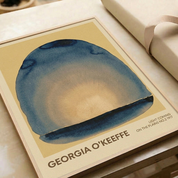 Minimalist abstract composition featuring a glowing dome in cream and pale yellow tones set against contemplative deep teal and slate blue gradients.