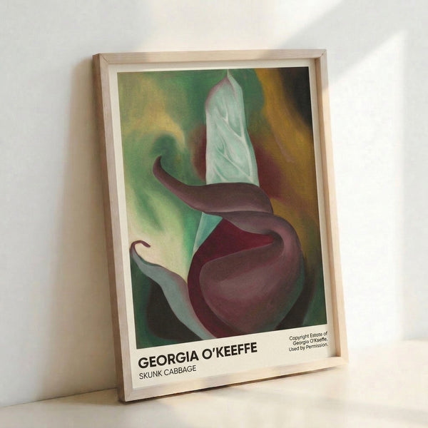 Modern abstract floral poster displaying a botanical subject with layered, organic forms in cream, burgundy, and sage green—a sensual interpretation of plant life.