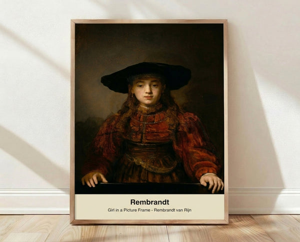 Vintage portrait of a girl framed within a painting, rendered in warm ochre and brown tones with classical impressionist brushwork, conveying intimate contemplation.