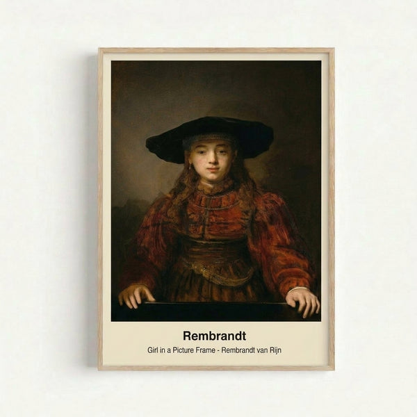 Framed classical portrait artwork featuring a young woman in shadowy gold and dark tones, exemplifying old master painting techniques and timeless elegance.