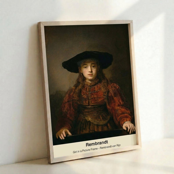 Impressionist-style portrait of a girl surrounded by a decorative frame, executed in rich browns and ochre with soft, contemplative mood and vintage artistry.
