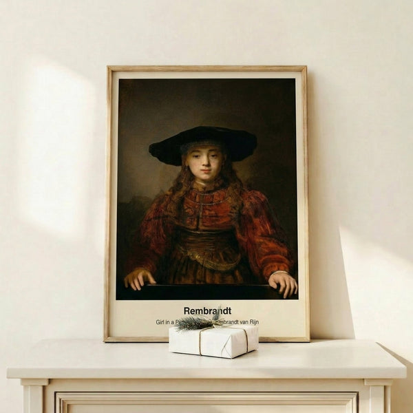 Dark academia wall art showing a portrait of a woman in layered gold and shadow tones, displaying classical painting mastery and intimate aesthetic.