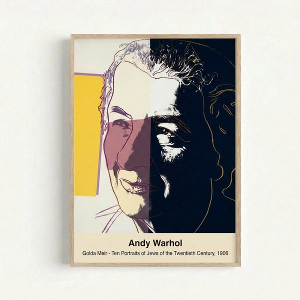 Modern pop art print with vibrant neon colors and high-contrast black lines depicting a contemplative female portrait in Warhol's signature technique.