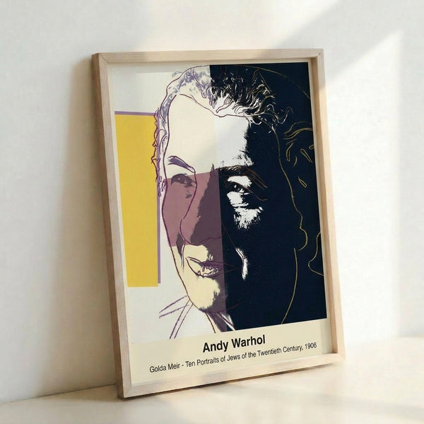Framed pop art poster showcasing a striking female face in electric cyan and magenta tones with minimalist features and bold graphic elements.