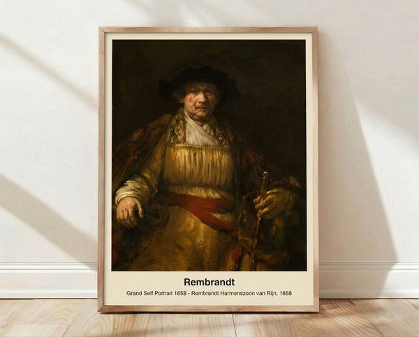 Framed portrait painting of a contemplative man in ochre and brown tones, rendered in an Impressionist style with dignified, introspective mood characteristic of Dutch Golden Age art.